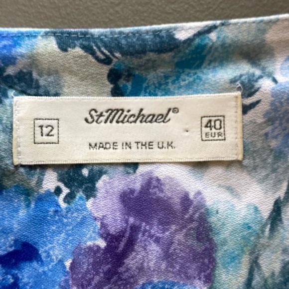 St. Michael 80s Vintage Watercolour Belted Shirt Dress, 3/4 Sleeves, size 12 - Picture 6 of 16